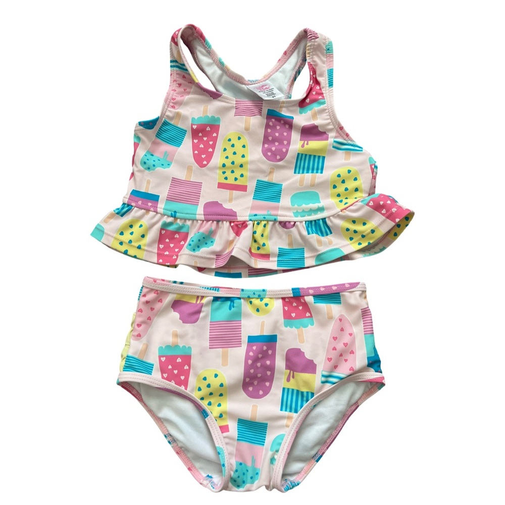 RUFFLE BUTTS Colorful Ice Cream Print Kids Swim Set, Size 4T
